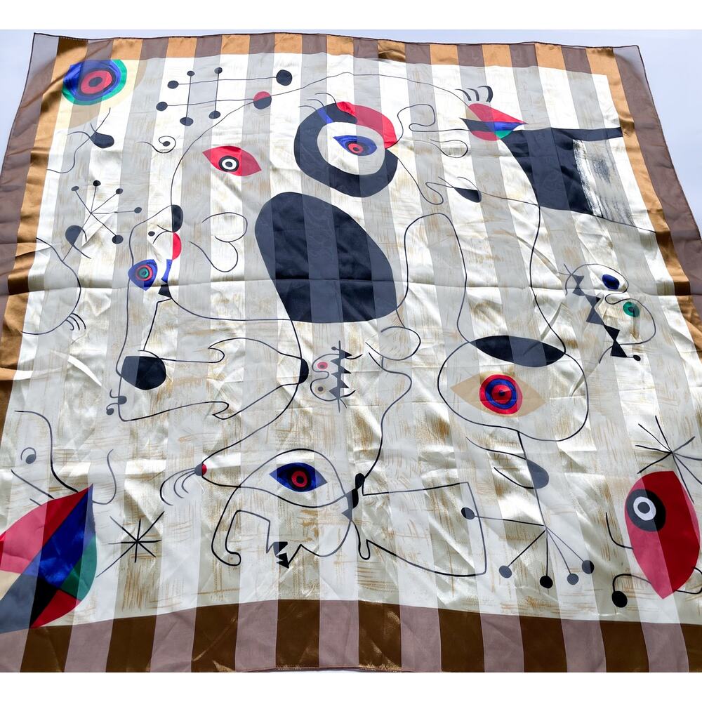 Joan Miro Abstract Art 39" Square Satin Striped Scarf